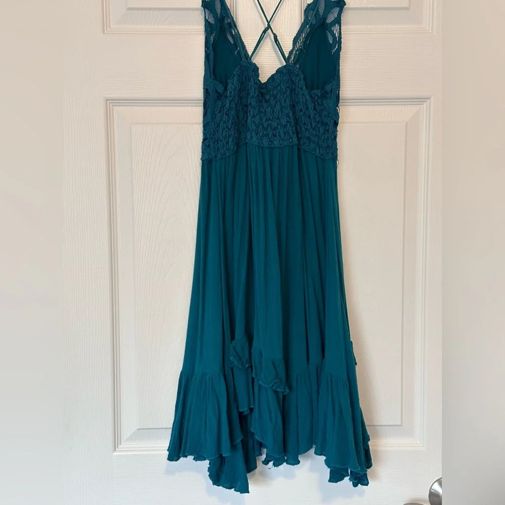 Free People Adella Teal  Crochet Boho Ruffle dress - Picture 4 of 7